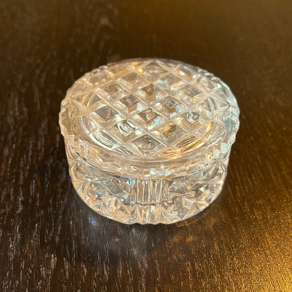 Dainty crystal trinket box with detached decorative lid